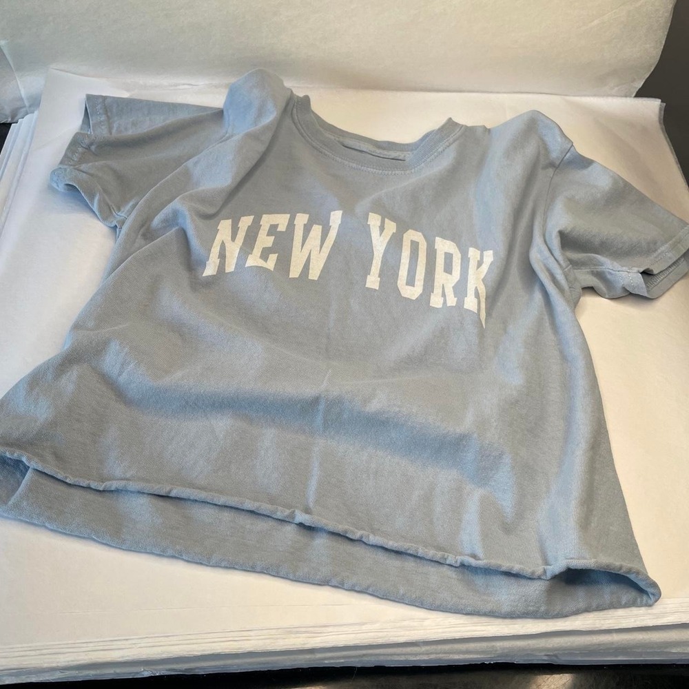 New York baby blue crop top